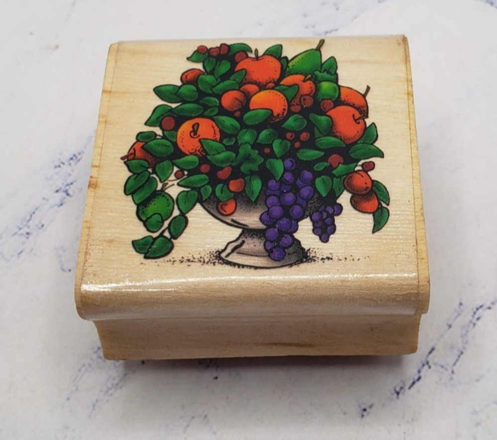 Bountiful Fruit Bowl Apples and Grapes Sky Kids Wood Mounted Rubber Stamp
